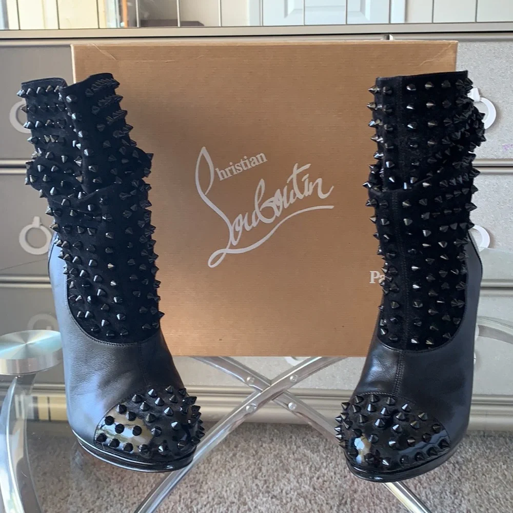 100% Authentic Black Studded Louboutin Ankle Boots - Picture 5 of 7